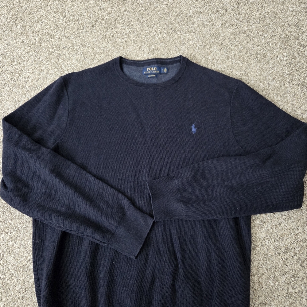 Polo Ralph Lauren Men's Pima Cotton Crewneck Sweater Textured Knit Navy Large L